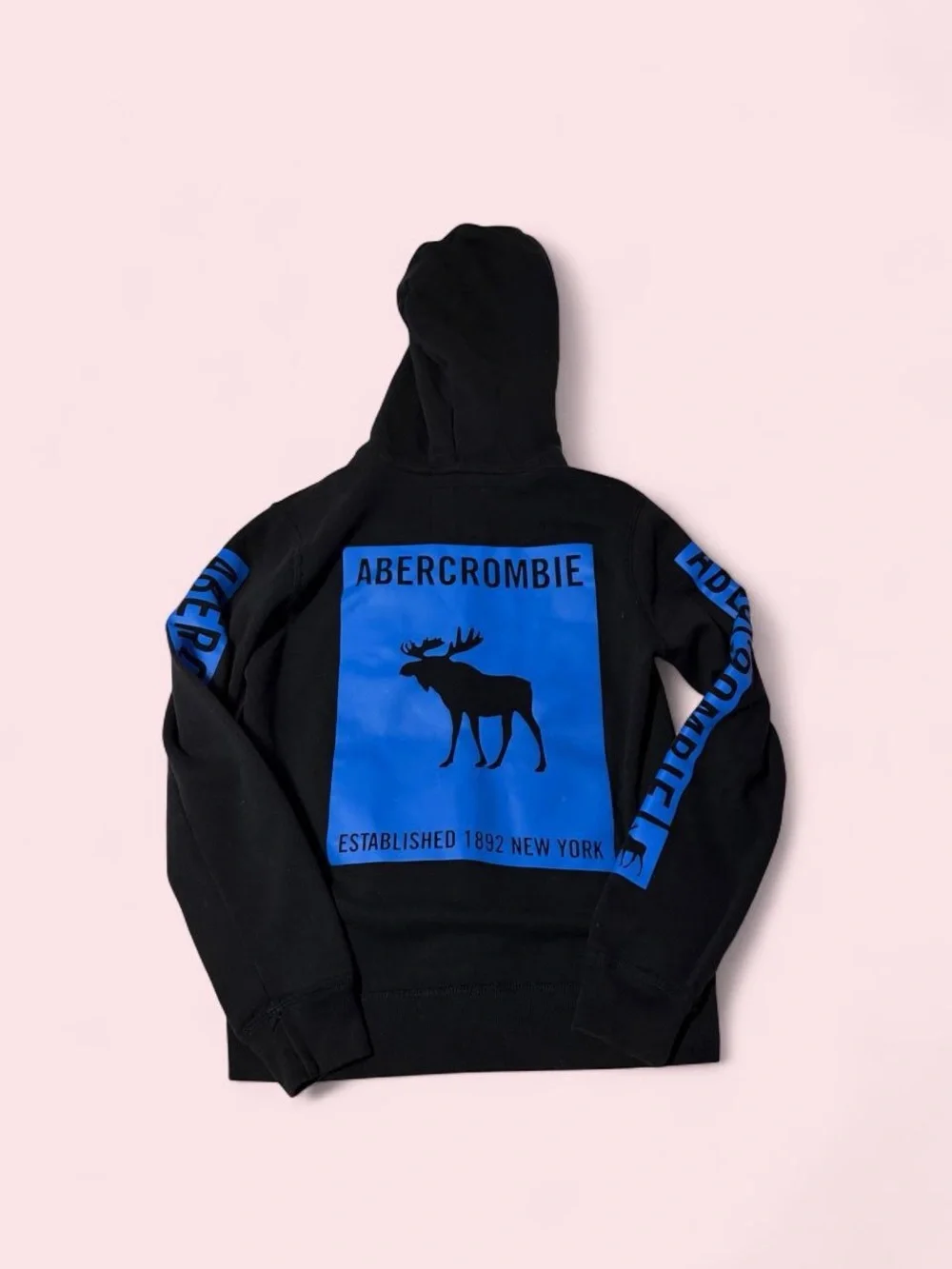 abercrombie kids Black Hoodie with Blue Moose Graphic